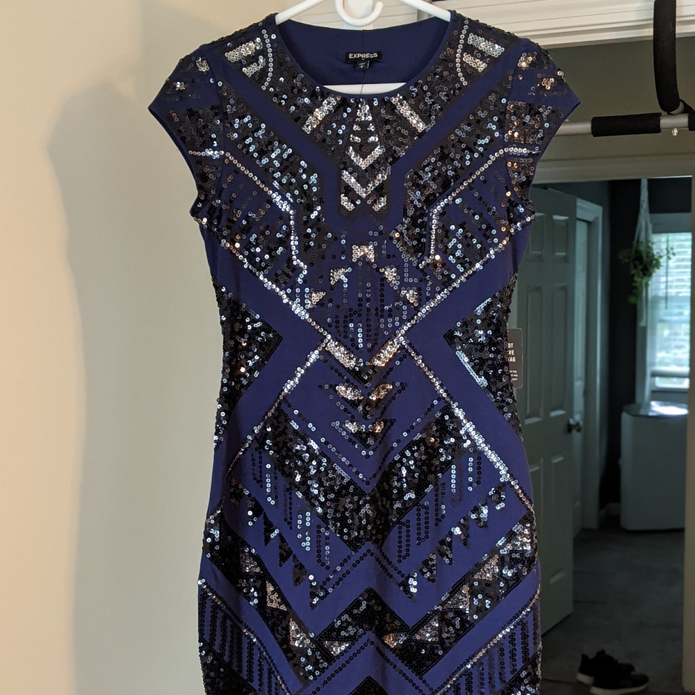 Express sequenced blue dress